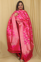 Pink Banarasi Handloom Pure Katan Silk Dupatta - Luxurion World- Crafted Heirlooms