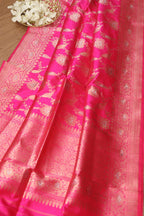 Pink Banarasi Handloom Pure Katan Silk Dupatta - Luxurion World- Crafted Heirlooms
