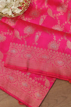 Pink Banarasi Handloom Pure Katan Silk Dupatta - Luxurion World- Crafted Heirlooms