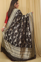 Exquisite Black Banarasi Handloom Pure Katan Silk Dupatta - Luxurion World