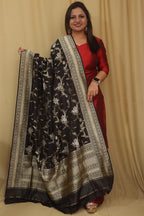 Exquisite Black Banarasi Handloom Pure Katan Silk Dupatta - Luxurion World