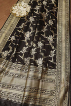 Exquisite Black Banarasi Handloom Pure Katan Silk Dupatta - Luxurion World
