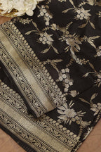 Exquisite Black Banarasi Handloom Pure Katan Silk Dupatta - Luxurion World