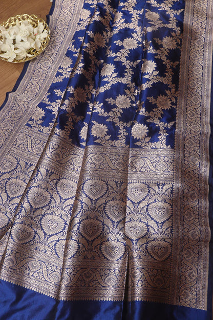 Exquisite Blue Banarasi Handloom Pure Katan Silk Dupatta - Luxurion World