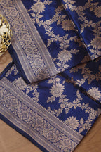 Exquisite Blue Banarasi Handloom Pure Katan Silk Dupatta - Luxurion World- Crafted Heirlooms