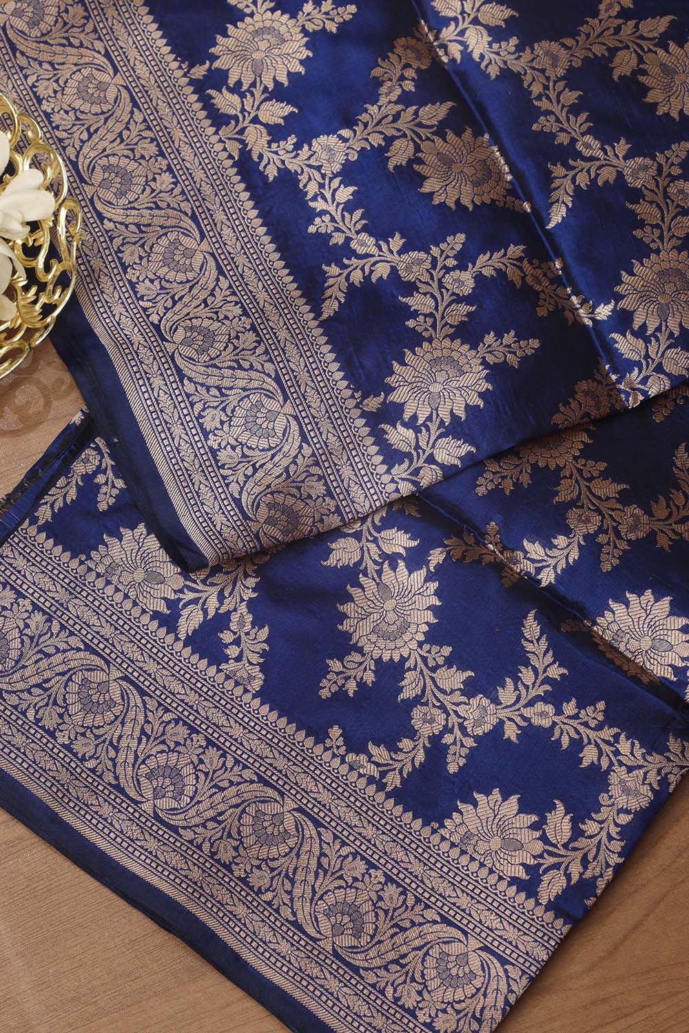 Exquisite Blue Banarasi Handloom Pure Katan Silk Dupatta - Luxurion World- Crafted Heirlooms