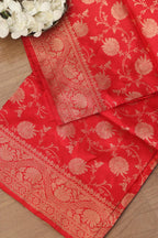 Exquisite Red Banarasi Handloom Pure Katan Silk Dupatta - Luxurion World- Crafted Heirlooms