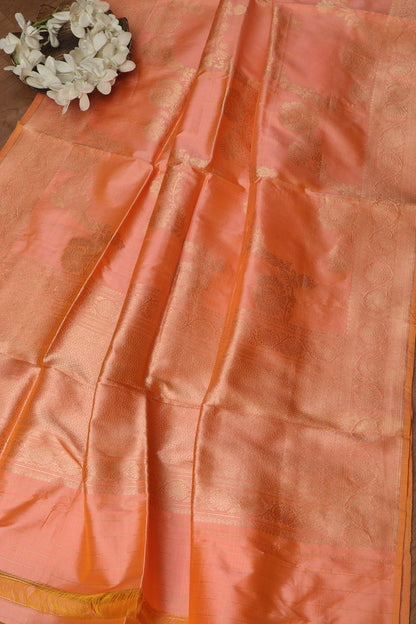 Peach Banarasi Handloom Pure Katan Silk Dupatta - Luxurion World