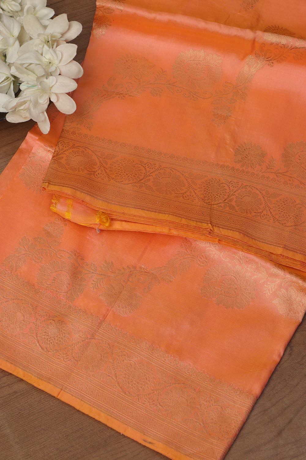 Peach Banarasi Handloom Pure Katan Silk Dupatta - Luxurion World- Crafted Heirlooms