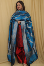 Exquisite Blue Banarasi Handloom Pure Katan Silk Dupatta - Luxurion World- Crafted Heirlooms