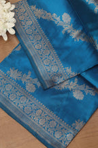 Exquisite Blue Banarasi Handloom Pure Katan Silk Dupatta - Luxurion World- Crafted Heirlooms