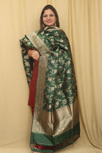 Exquisite Green Banarasi Handloom Pure Katan Silk Dupatta - Luxurion World- Crafted Heirlooms
