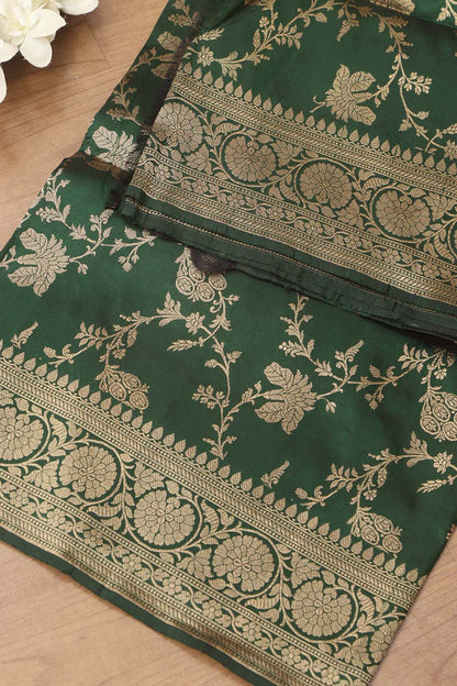 Exquisite Green Banarasi Handloom Pure Katan Silk Dupatta - Luxurion World