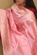 Exquisite Pink Banarasi Handloom Pure Katan Silk Dupatta - Luxurion World