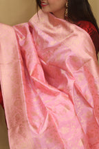 Exquisite Pink Banarasi Handloom Pure Katan Silk Dupatta - Luxurion World