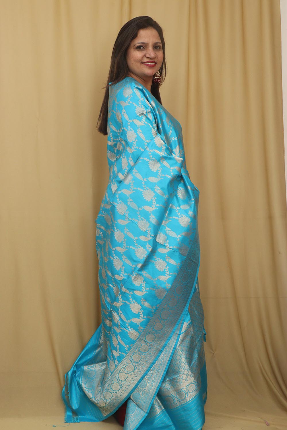Exquisite Blue Banarasi Handloom Pure Katan Silk Dupatta - Luxurion World
