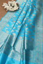 Exquisite Blue Banarasi Handloom Pure Katan Silk Dupatta - Luxurion World