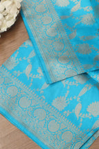 Exquisite Blue Banarasi Handloom Pure Katan Silk Dupatta - Luxurion World