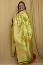 Exquisite Green Banarasi Handloom Pure Katan Silk Dupatta - Luxurion World- Crafted Heirlooms