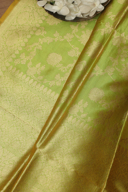 Exquisite Green Banarasi Handloom Pure Katan Silk Dupatta - Luxurion World