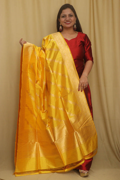 Exquisite Yellow Banarasi Handloom Pure Katan Silk Dupatta - Luxurion World
