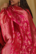 Exquisite Pink Banarasi Handloom Pure Katan Silk Dupatta - Luxurion World