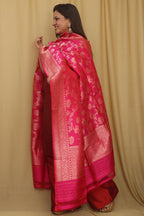 Exquisite Pink Banarasi Handloom Pure Katan Silk Dupatta - Luxurion World