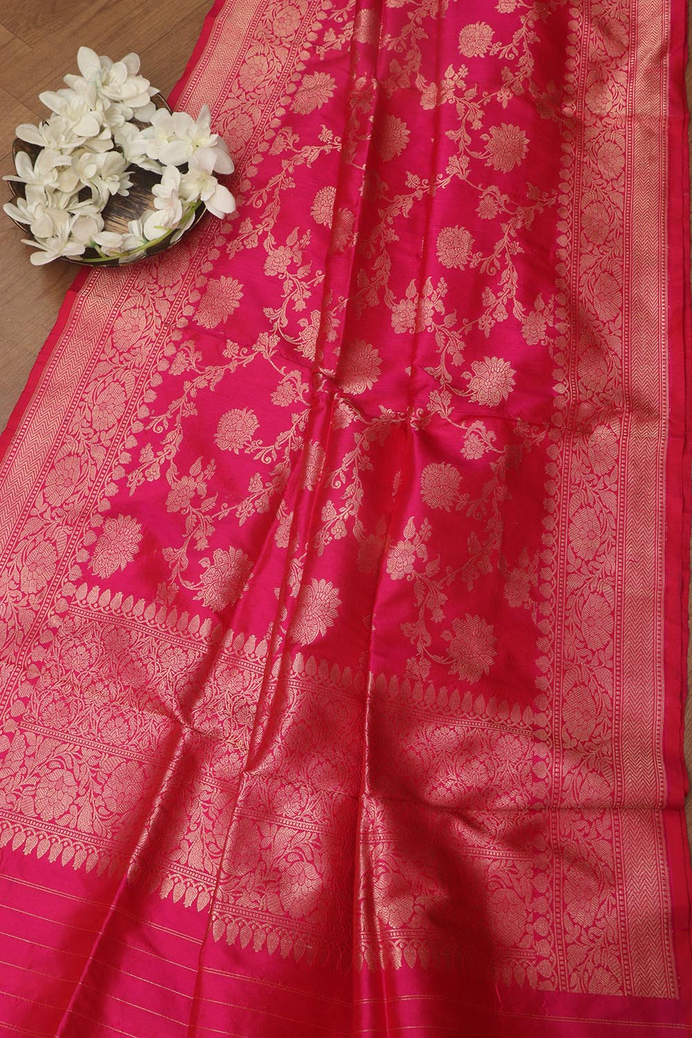 Exquisite Pink Banarasi Handloom Pure Katan Silk Dupatta - Luxurion World