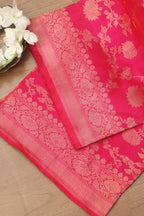 Exquisite Pink Banarasi Handloom Pure Katan Silk Dupatta - Luxurion World