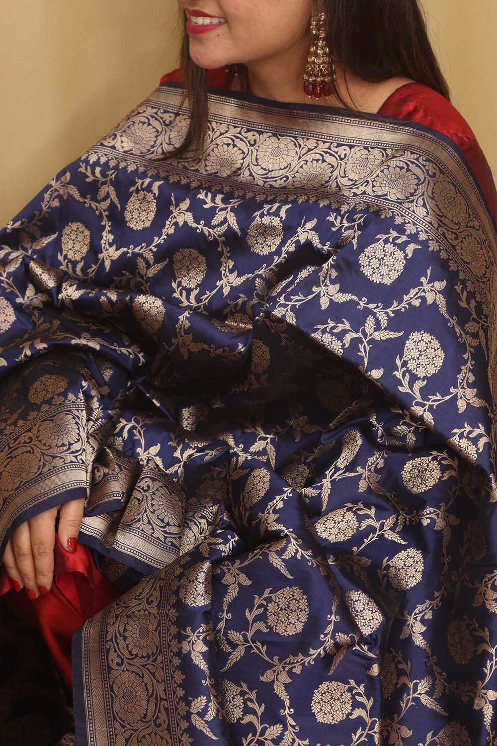 Exquisite Blue Banarasi Handloom Pure Katan Silk Dupatta - Luxurion World