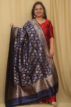 Exquisite Blue Banarasi Handloom Pure Katan Silk Dupatta - Luxurion World- Crafted Heirlooms