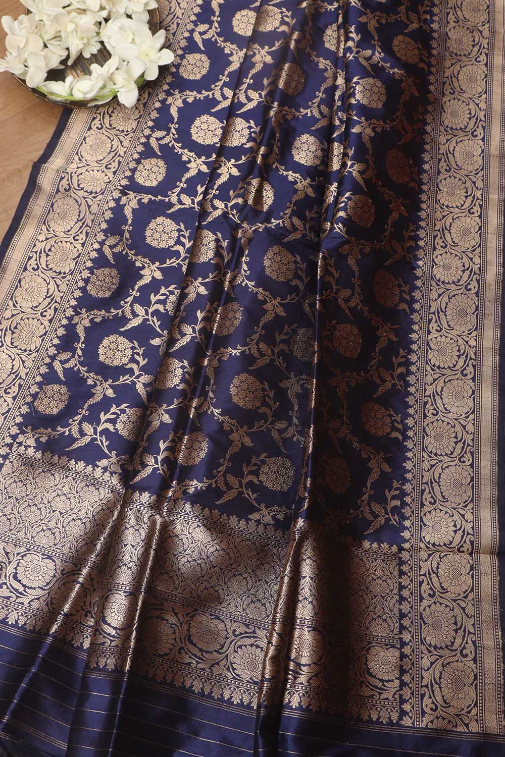 Exquisite Blue Banarasi Handloom Pure Katan Silk Dupatta - Luxurion World