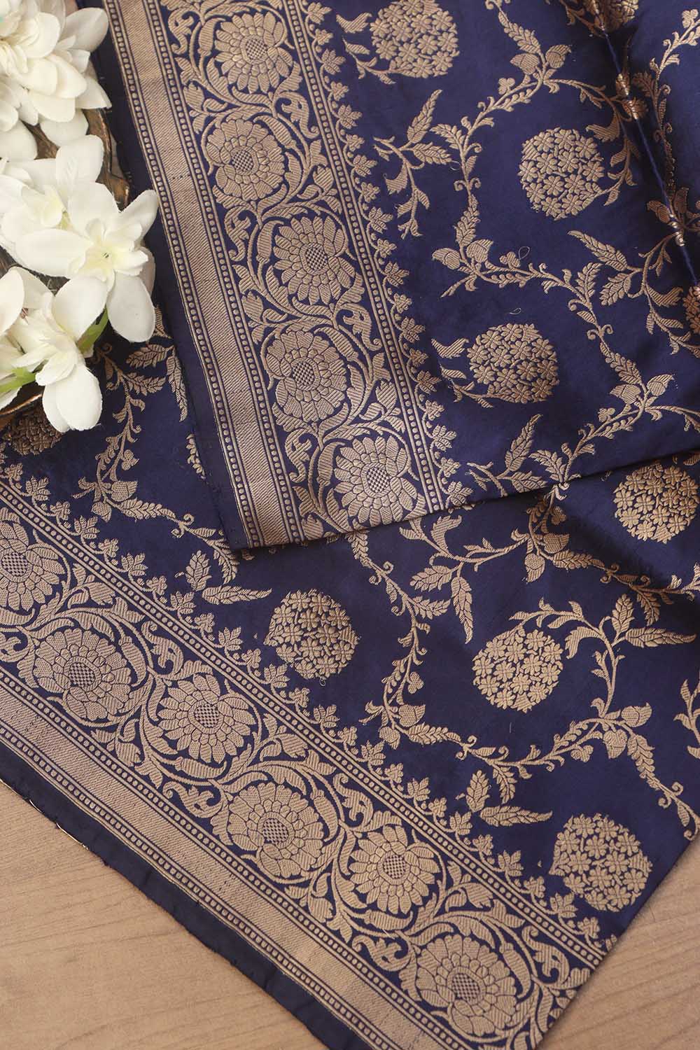 Exquisite Blue Banarasi Handloom Pure Katan Silk Dupatta - Luxurion World- Crafted Heirlooms