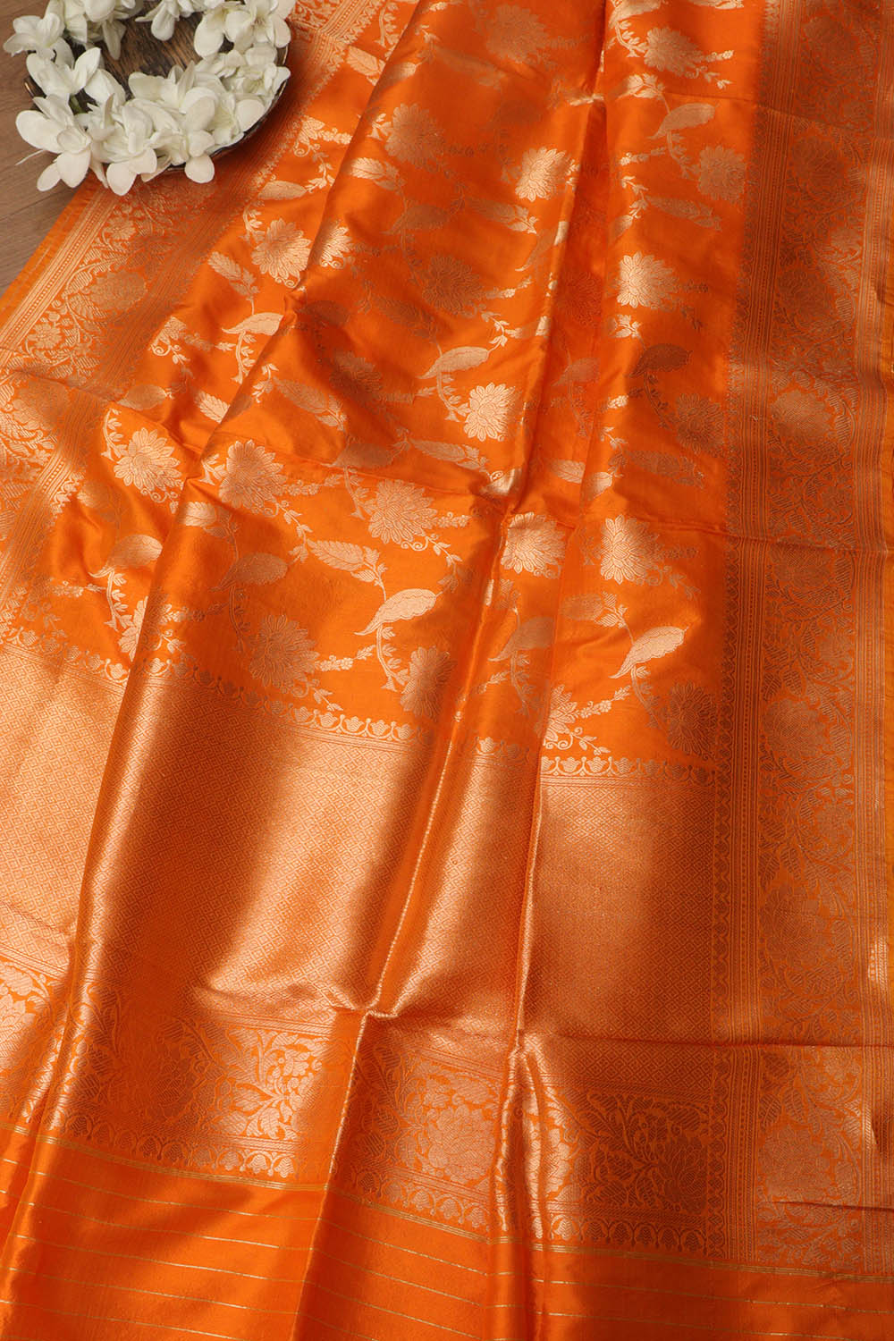 Exquisite Orange Banarasi Handloom Pure Katan Silk Dupatta - Luxurion World