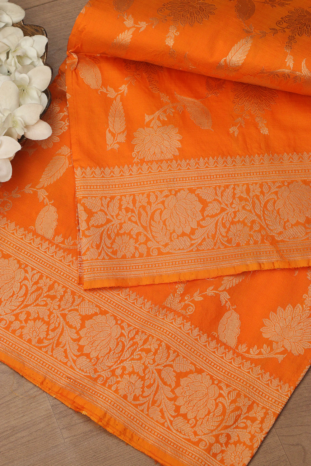 Exquisite Orange Banarasi Handloom Pure Katan Silk Dupatta - Luxurion World