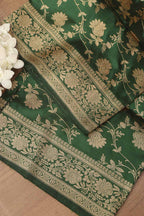 Exquisite Green Banarasi Handloom Pure Katan Silk Dupatta - Luxurion World- Crafted Heirlooms