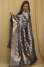 Exquisite Grey Banarasi Handloom Pure Katan Silk Dupatta - Luxurion World- Crafted Heirlooms