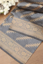 Exquisite Grey Banarasi Handloom Pure Katan Silk Dupatta - Luxurion World- Crafted Heirlooms