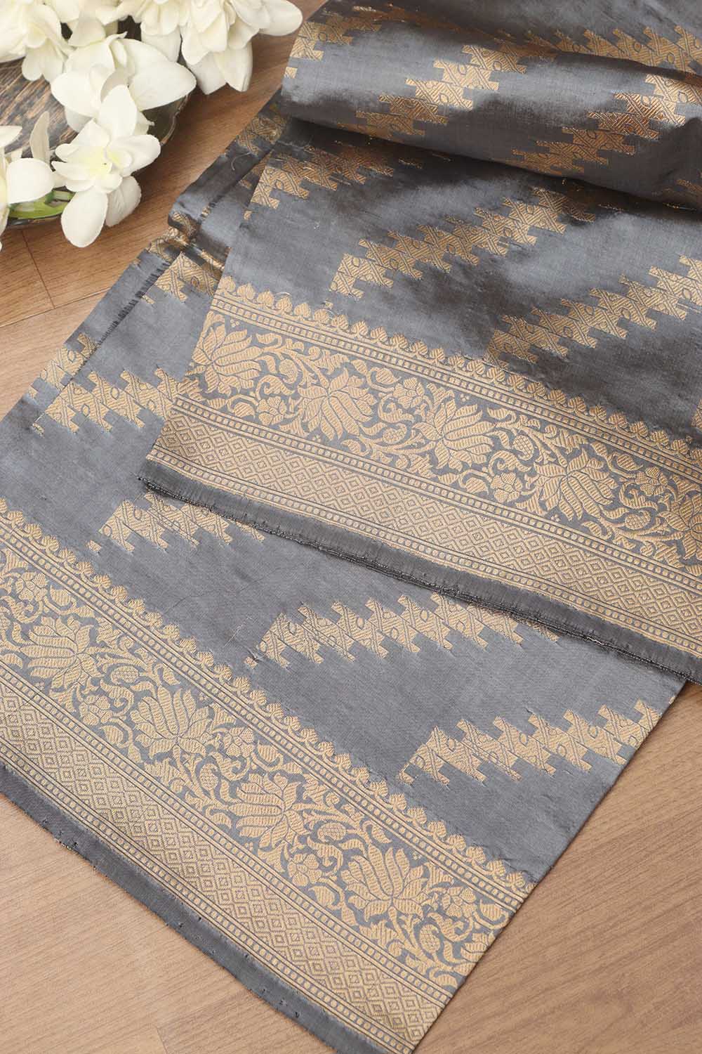 Exquisite Grey Banarasi Handloom Pure Katan Silk Dupatta - Luxurion World- Crafted Heirlooms