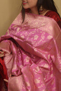 Exquisite Pink Banarasi Handloom Pure Katan Silk Dupatta - Luxurion World- Crafted Heirlooms