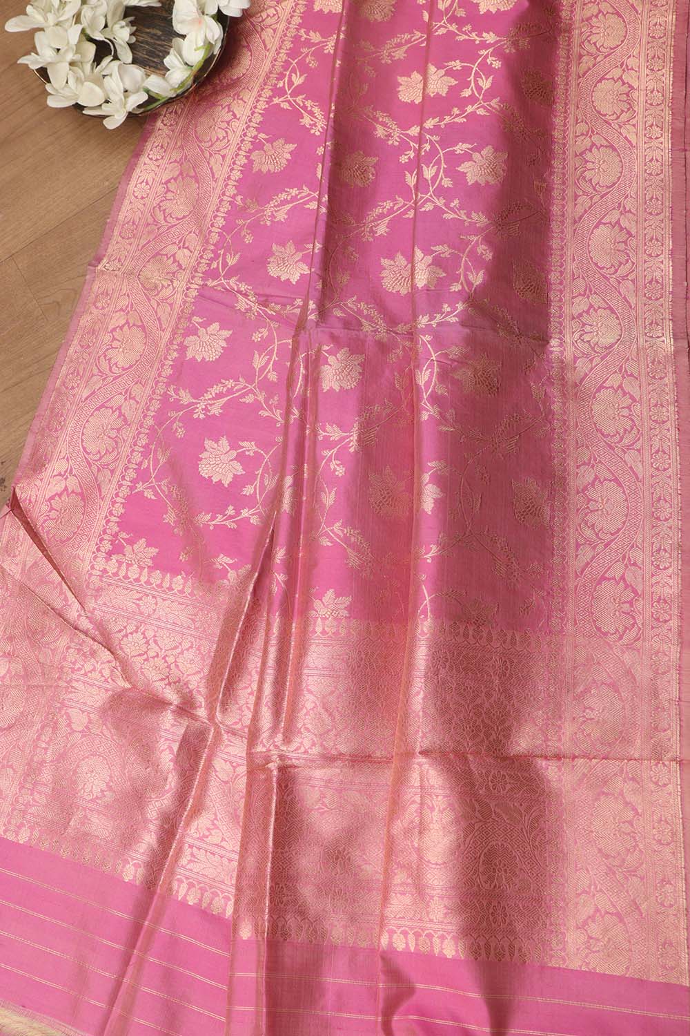 Exquisite Pink Banarasi Handloom Pure Katan Silk Dupatta - Luxurion World- Crafted Heirlooms