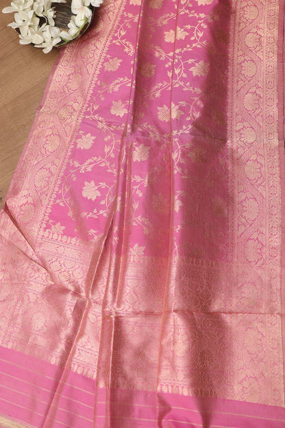 Exquisite Pink Banarasi Handloom Pure Katan Silk Dupatta - Luxurion World