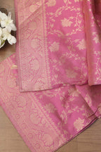 Exquisite Pink Banarasi Handloom Pure Katan Silk Dupatta - Luxurion World- Crafted Heirlooms