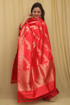 Exquisite Red Banarasi Handloom Pure Katan Silk Dupatta - Luxurion World- Crafted Heirlooms