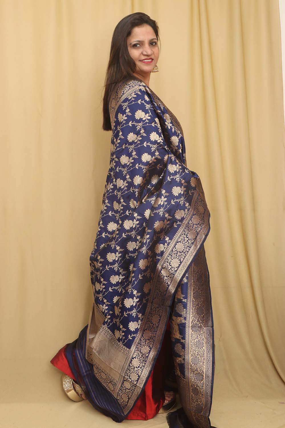 Exquisite Blue Banarasi Handloom Pure Katan Silk Dupatta - Luxurion World