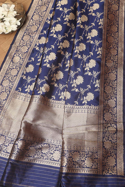 Exquisite Blue Banarasi Handloom Pure Katan Silk Dupatta - Luxurion World