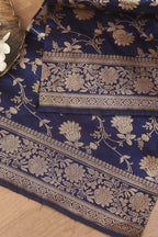 Exquisite Blue Banarasi Handloom Pure Katan Silk Dupatta - Luxurion World- Crafted Heirlooms