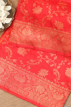 Exquisite Red Banarasi Handloom Pure Katan Silk Dupatta - Luxurion World- Crafted Heirlooms