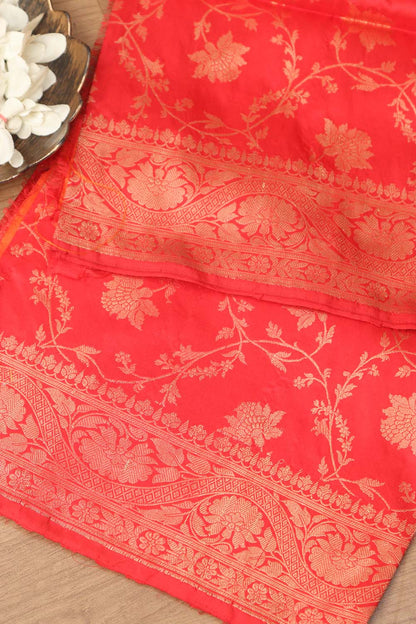 Exquisite Red Banarasi Handloom Pure Katan Silk Dupatta - Luxurion World