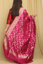 Exquisite Pink Banarasi Handloom Pure Katan Silk Dupatta - Luxurion World- Crafted Heirlooms